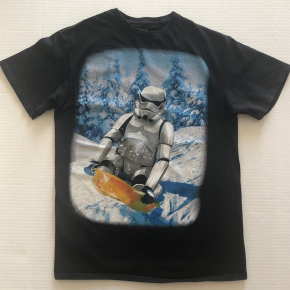 Lucas Film Lic Star Wars Black Tee Stormtrooper On Snowboard Graphic Print Sz M - Picture 1 of 8